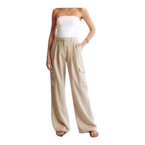 Abercrombie & Fitch Women's Linen Blend Tailored Ultra Wide Leg Pants 24R